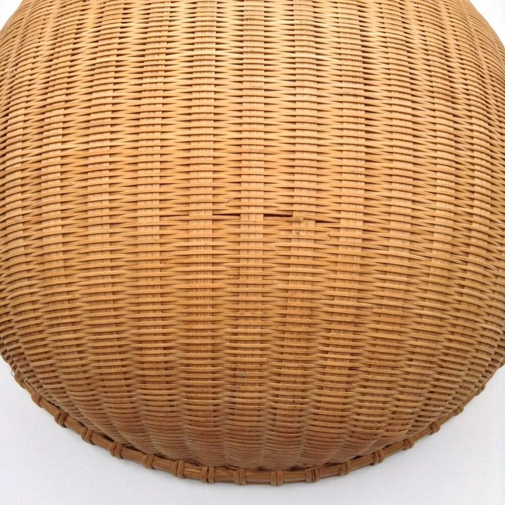 Vtg Bamboo Woven Basket Round Handmade Storage Gathering Bowl Boho Farmhouse 13